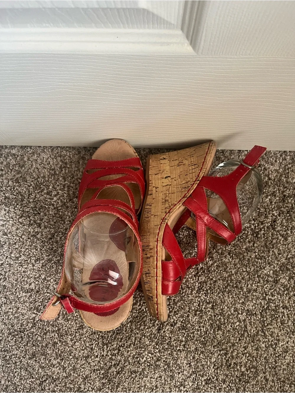 b.o.c. Red Strappy Cork Wedge Sandals